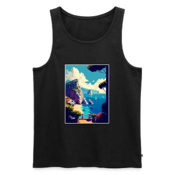 Capri Italie Décoration Vintage Voyage Affiche WPA - Débardeur bio Premium Homme - noir - Devant - Michal (187cm)