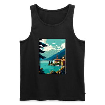 Lake Como Italy Decoration Vintage Travel Poster - Men's Premium Organic Tank Top - black - Front - AI Model Male 178 light (178cm)