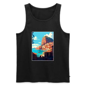 Monemvasia Grèce Décoration Vintage Voyage Affiche - Débardeur bio Premium Homme - noir - Devant - Michal (187cm)