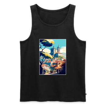 Braga Italie Vintage voyage affiche WPA Souvenir - Débardeur bio Premium Homme - noir - Devant - Michal (187cm)