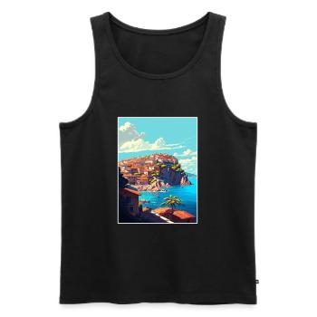 Eze France Coastal Vintage Travel Poster Souvenir - Men's Premium Organic Tank Top - black - Front - Michal (187cm)