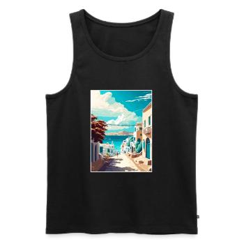 Mykonos Grèce décoration Vintage Travel Poster - Débardeur bio Premium Homme - noir - Devant - Michal (187cm)