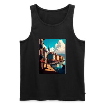 Bayonne France Vintage Travel Poster WPA Souvenir - Men's Premium Organic Tank Top - black - Front - AI Model Male 178 light (178cm)