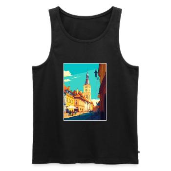 Sibui Roumanie Vintage voyage affiche WPA Souvenir - Débardeur bio Premium Homme - noir - Devant - Michal (187cm)