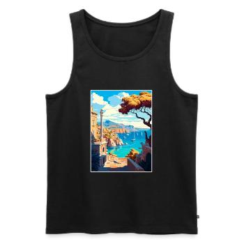 Rhodes Grèce Décoration Vintage Voyage Affiche WPA - Débardeur bio Premium Homme - noir - Devant - Michal (187cm)
