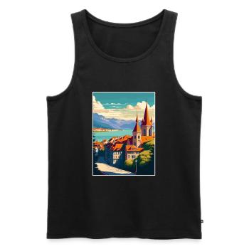 Lausanne Suisse Vintage voyage affiche WPA Art - Débardeur bio Premium Homme - noir - Devant - Michal (187cm)