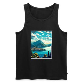 Lugano Suisse Vintage voyage affiche Souvenir - Débardeur bio Premium Homme - noir - Devant - Michal (187cm)