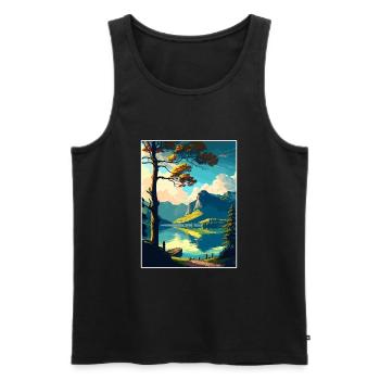 Wolfgangsee Austria Vintage Reiseposter Souvenir - Männer Premium Bio Tank Top - Schwarz - Vorne - Michal (187cm)