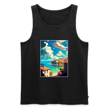 Vis Island Croatia Vintage Travel Poster Souvenir - Men's Premium Organic Tank Top - black - Front - AI Model Male 178 light (178cm)