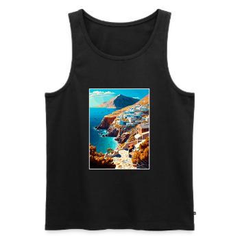 Folegandros Grèce Décoration Affiche De Voyage - Débardeur bio Premium Homme - noir - Devant - Michal (187cm)