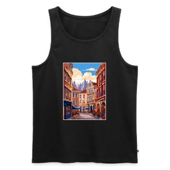 Brussels Belgium Vintage Travel Poster Souvenir - Men's Premium Organic Tank Top - black - Front - Michal (187cm)