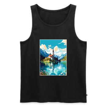Bleder See Slowenien Vintage Reiseposter Souvenir - Männer Premium Bio Tank Top - Schwarz - Vorne - Michal (187cm)