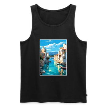 Rhodes Grèce Décoration Vintage Voyage Affiche WPA - Débardeur bio Premium Homme - noir - Devant - Michal (187cm)