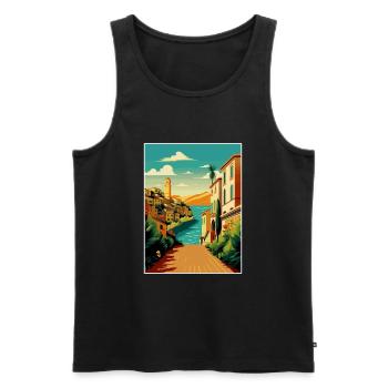 Sicile Italie Décoration Vintage Voyage Affiche WPA - Débardeur bio Premium Homme - noir - Devant - Michal (187cm)
