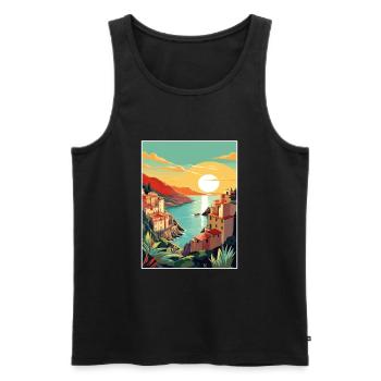 Cinque Terre Italie Décoration Patmos Affiche De Voyage - Débardeur bio Premium Homme - noir - Devant - Michal (187cm)