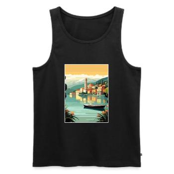 Lake Como Italy Decoration Vintage Travel Poster - Men's Premium Organic Tank Top - black - Front - AI Model Male 178 light (178cm)