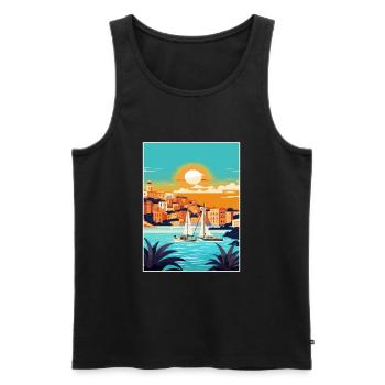 Ibiza Spanien Vintage Reiseposter WPA Souvenir - Männer Premium Bio Tank Top - Schwarz - Vorne - Michal (187cm)
