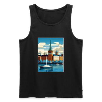 Stockholm Suède suédois Vintage voyage affiche WPA - Débardeur bio Premium Homme - noir - Devant - Michal (187cm)