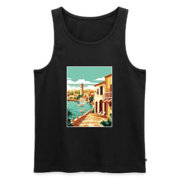 Costa Brava Spanien Vintage Reiseposter Souvenir - Männer Premium Bio Tank Top - Schwarz - Vorne - AI Model Male 178 light (178cm)