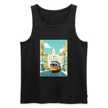 Lisbon Portugal Tram Vintage Travel Poster WPA Art - Men's Premium Organic Tank Top - black - Front - Michal (187cm)