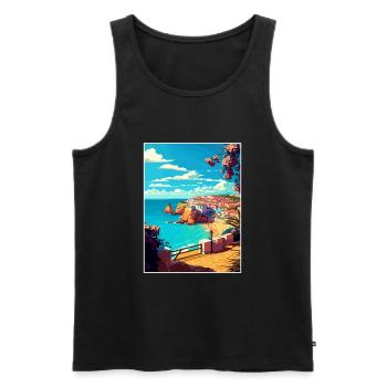Albufeira Portugal Cascais Vintage Travel Poster - Men's Premium Organic Tank Top - black - Front - AI Model Male 178 light (178cm)