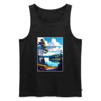 Wigry Pologne Vintage voyage affiche WPA Souvenir - Débardeur bio Premium Homme - noir - Devant - Michal (187cm)