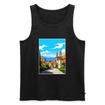 Bergame Italie Vintage voyage affiche WPA Souvenir - Débardeur bio Premium Homme - noir - Devant - Michal (187cm)