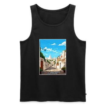 Alberobello Italie Vintage voyage affiche Souvenir - Débardeur bio Premium Homme - noir - Devant - Michal (187cm)