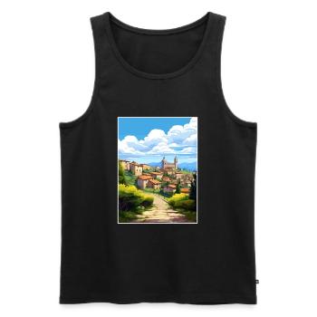 Bergame Italie Vintage voyage affiche WPA Souvenir - Débardeur bio Premium Homme - noir - Devant - Michal (187cm)