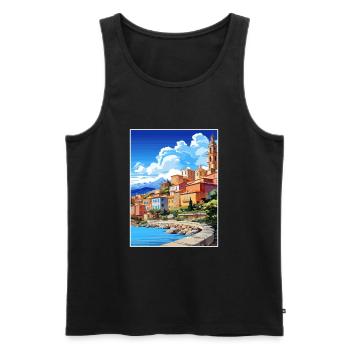 Menton France Vintage voyage affiche WPA Souvenir - Débardeur bio Premium Homme - noir - Devant - Michal (187cm)