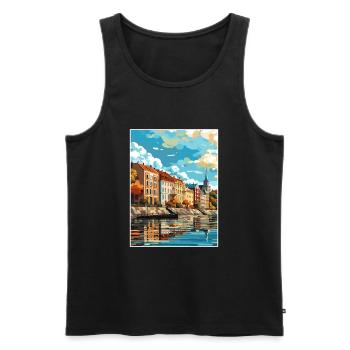 Kuopio Finlande Vintage voyage affiche WPA Souvenir - Débardeur bio Premium Homme - noir - Devant - Michal (187cm)
