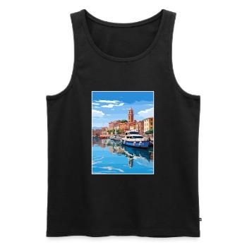 Figueres Espagne affiche de voyage vintage WPA Souvenir - Débardeur bio Premium Homme - noir - Devant - Michal (187cm)