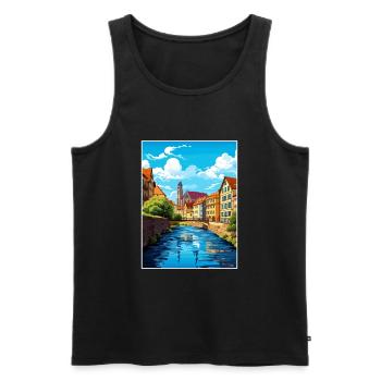 Stuttgart Allemagne Vintage Travel Poster Souvenir - Débardeur bio Premium Homme - noir - Devant - Michal (187cm)
