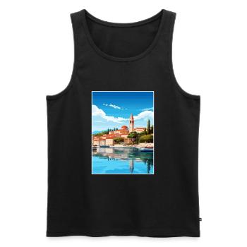 Budva Monténégro vintage Affiche de voyage Souvenir - Débardeur bio Premium Homme - noir - Devant - Michal (187cm)