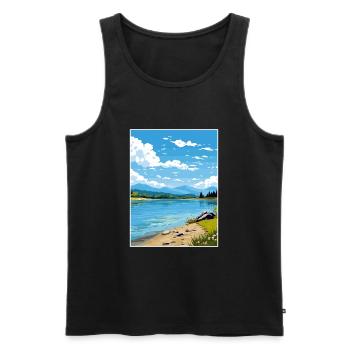 Lac Banyoles Espagne Ibiza Déco Affiche De Voyage - Débardeur bio Premium Homme - noir - Devant - Michal (187cm)