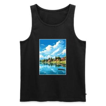 Lac Paladru Déco Affiche De Voyage Vintage Souvenir - Débardeur bio Premium Homme - noir - Devant - Michal (187cm)
