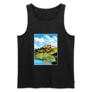Ptuj-Schloss-Slowenien-Bleder-Reise-Plakat - Männer Premium Bio Tank Top - Schwarz - Vorne - AI Model Male 178 light (178cm)
