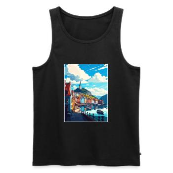 Bergan Norvège Oslo Vintage voyage affiche Souvenir - Débardeur bio Premium Homme - noir - Devant - Michal (187cm)