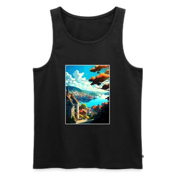 Bergan Norvège Oslo Vintage voyage affiche Souvenir - Débardeur bio Premium Homme - noir - Devant - Michal (187cm)