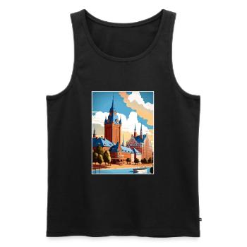 Halmstad Sweden Vintage Travel Poster WPA Souvenir - Men's Premium Organic Tank Top - black - Front - AI Model Male 178 light (178cm)