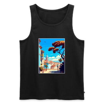 Cascais Portugal Affiche de voyage vintage souvenir - Débardeur bio Premium Homme - noir - Devant - Michal (187cm)