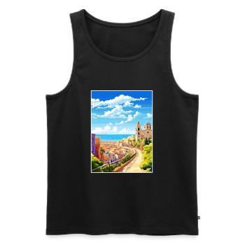 Malaga Espagne Vintage voyage affiche WPA Souvenir - Débardeur bio Premium Homme - noir - Devant - Michal (187cm)