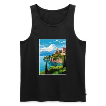 Lac de Garde Décoration Vintage Voyage Affiche WPA - Débardeur bio Premium Homme - noir - Devant - Michal (187cm)