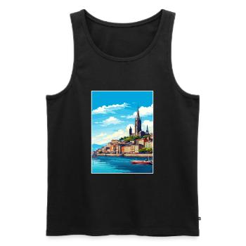 Santiago De Compostela Spain Vintage Travel Poster - Men's Premium Organic Tank Top - black - Front - AI Model Male 178 light (178cm)