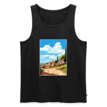 Monsanto Portugal Vintage Voyage Poster Souvenir - Débardeur bio Premium Homme - noir - Devant - Michal (187cm)