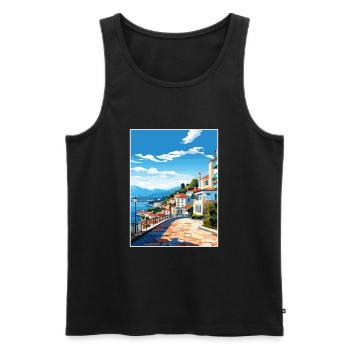 Sesimbra Portugal Vintage voyage affiche Souvenir - Débardeur bio Premium Homme - noir - Devant - Michal (187cm)
