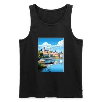 Tomar Portugal Vintage voyage affiche WPA Souvenir - Débardeur bio Premium Homme - noir - Devant - Michal (187cm)