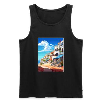 Albufeira Portugal Cascais Vintage Travel Poster - Men's Premium Organic Tank Top - black - Front - AI Model Male 178 light (178cm)
