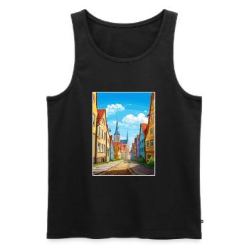 Rostock Allemagne Vintage voyage affiche WPA Souvenir - Débardeur bio Premium Homme - noir - Devant - AI Model Male 178 light (178cm)