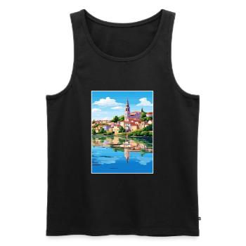 Tomar Portugal Vintage voyage affiche WPA Souvenir - Débardeur bio Premium Homme - noir - Devant - Michal (187cm)